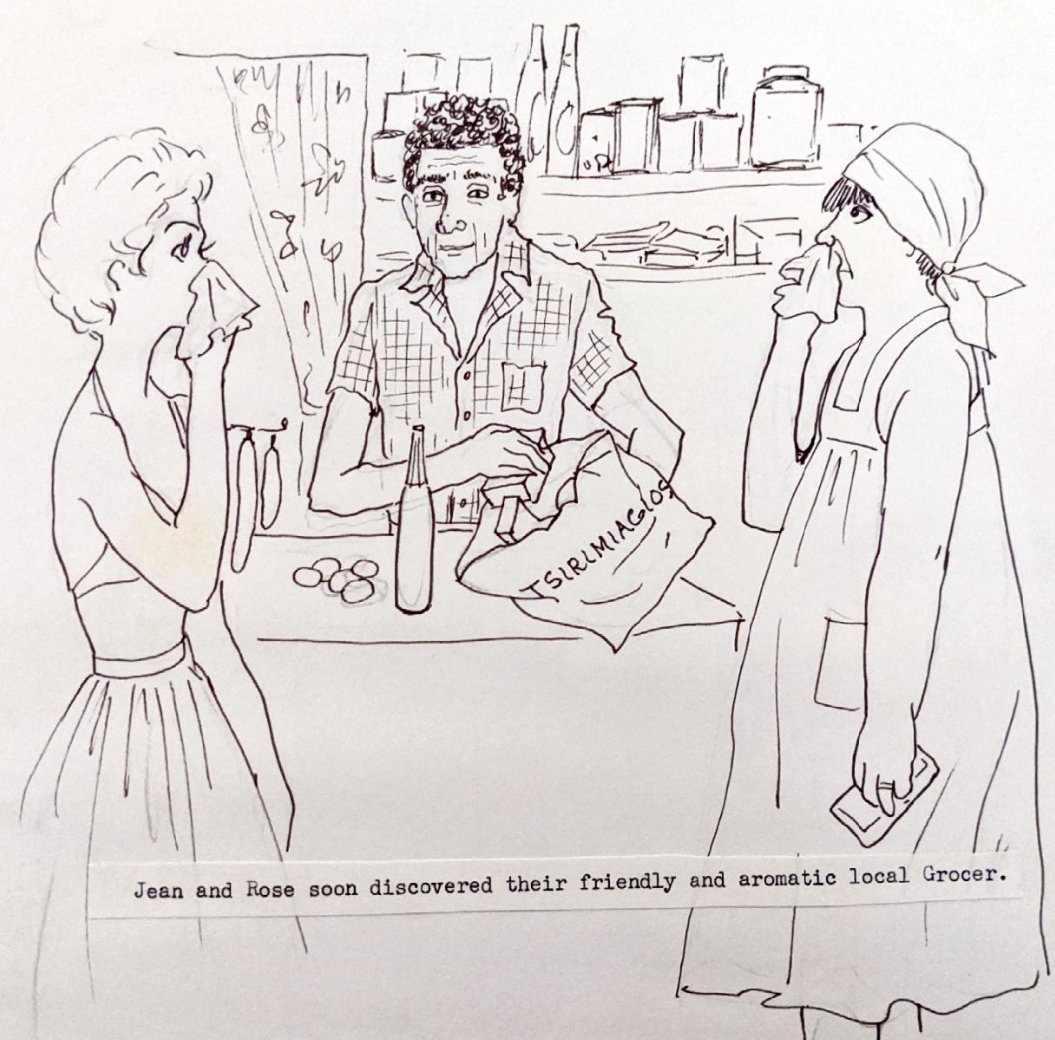 In 1978, my Dad had a heart attack. But by 1981 they'd both recovered from their respective near-death experiences and we had our first family package holiday abroad, to run-down apartments in Corfu with friends. Here are some pages from a cartoon book she made about it...