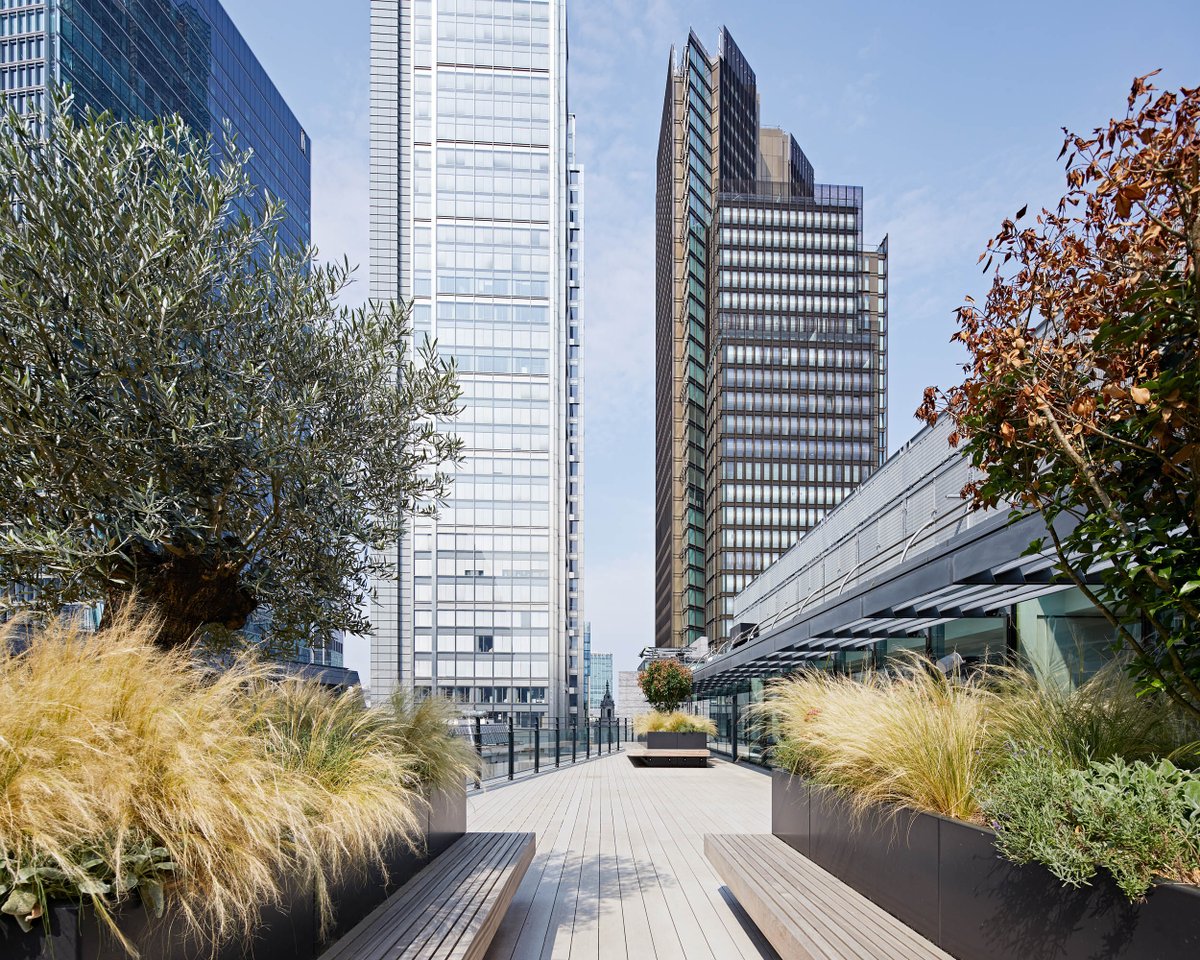 A roof terrace with a City view. Perfect for a sunny day #premierplace <a href="/GreycoatLLP/">Greycoat Real Estate</a>