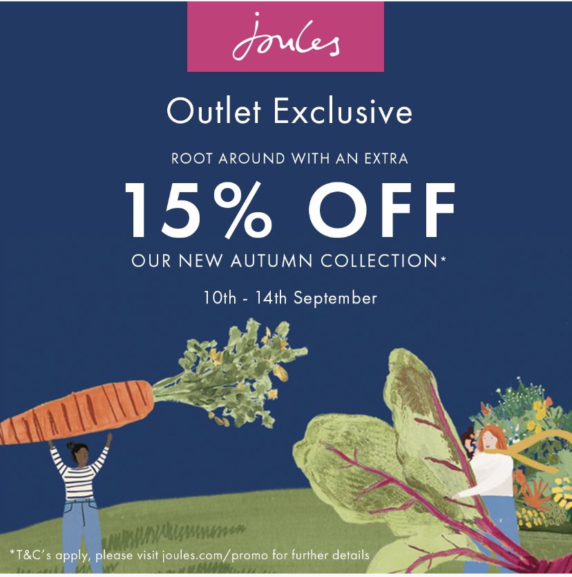 JoulesSwindon's tweet photo. Come and shop our new Autumn collection... and get an extra 15% off untill Monday! 🍃 🍁  #Swindon #PROMO #Joules @Joulesclothing @McArthurGlenUK https://t.co/OTVKSIPM4G