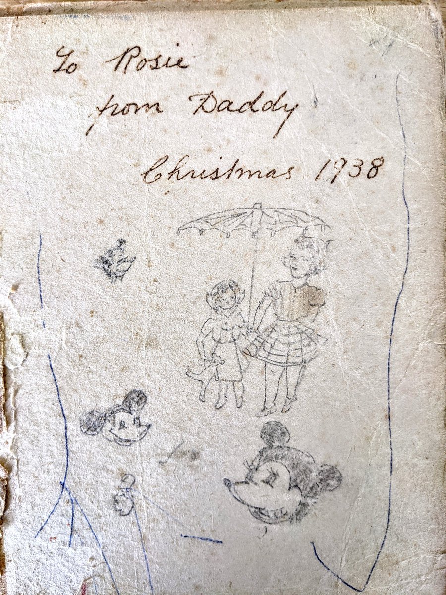 From an early age, Mum loved to draw. This is the Mickey Mouse annual her dad gave her for Xmas in 1938. She's drawn on the flysheet. For a 7-year-old, she already showed some 'tooning talent, no?