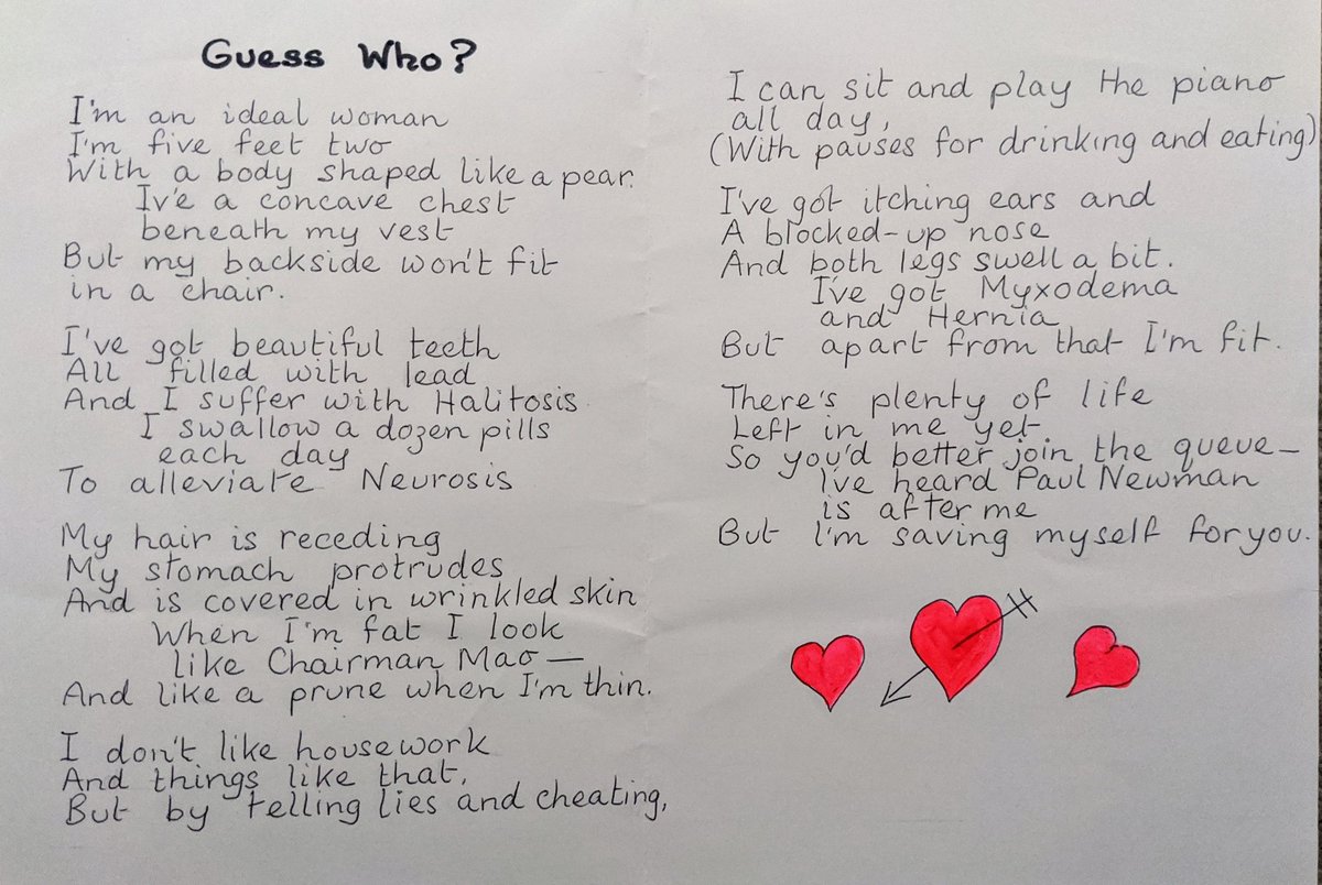 The 70s were tough for mum. A thyroid problem went undiagnosed for 3 years and she became bloated and wrinkly. In 1975 she was admitted to hospital with acute organ failure and almost died. Here's a Valentine's card she made for my Dad shortly afterwards...
