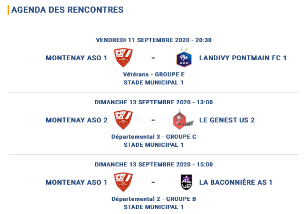 C'est la reprise pour tout le monde ! 🙂

Demain, les vétérans joueront à Montenay mais aussi les deux équipes seniors dimanche. 🏠