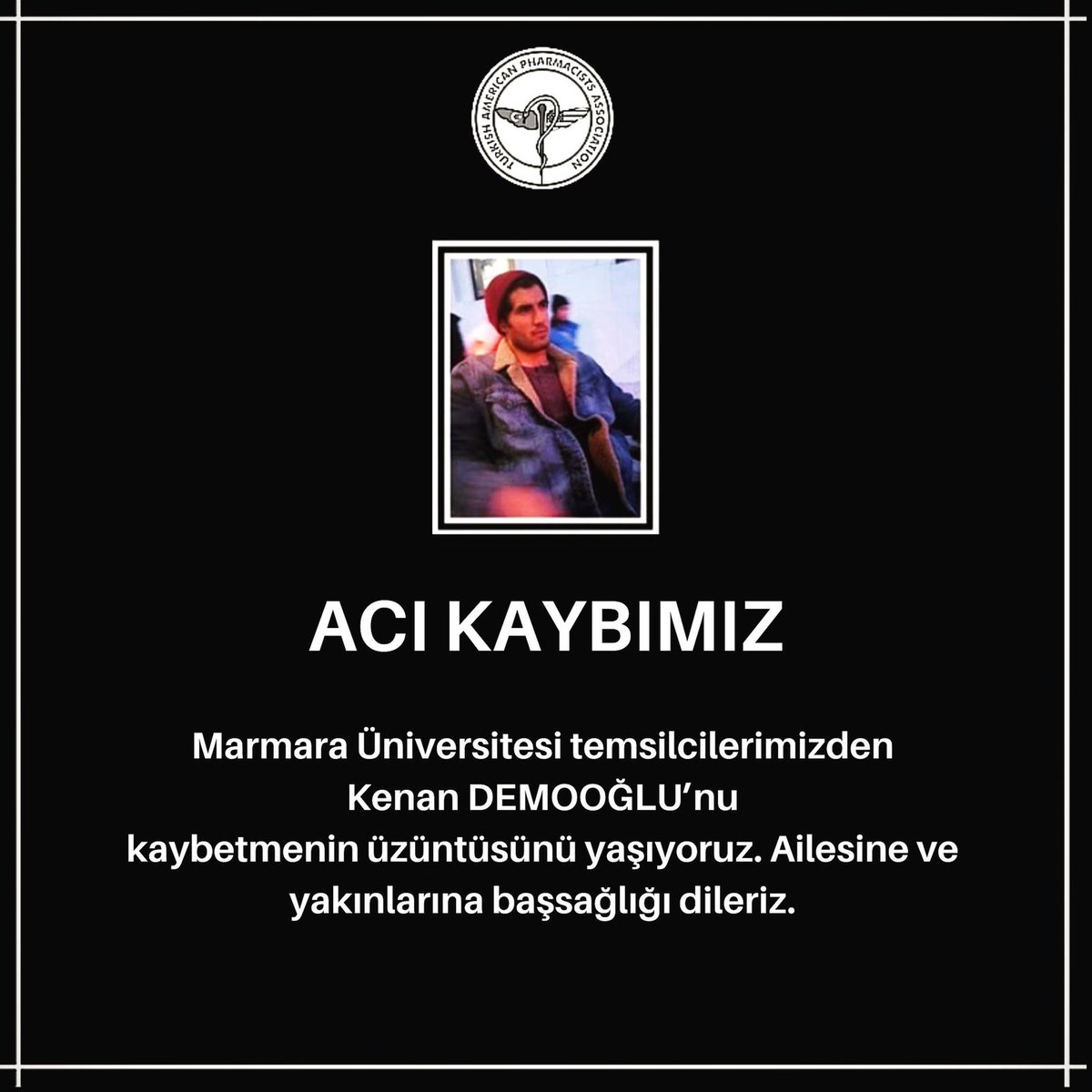 Marmara Üniversitesi temsilcilerimizden Kenan DEMOOĞLU'nu kaybetmenin üzüntüsünü yaşıyoruz.
Ailesine ve yakınlarına başsağlığı dileriz.