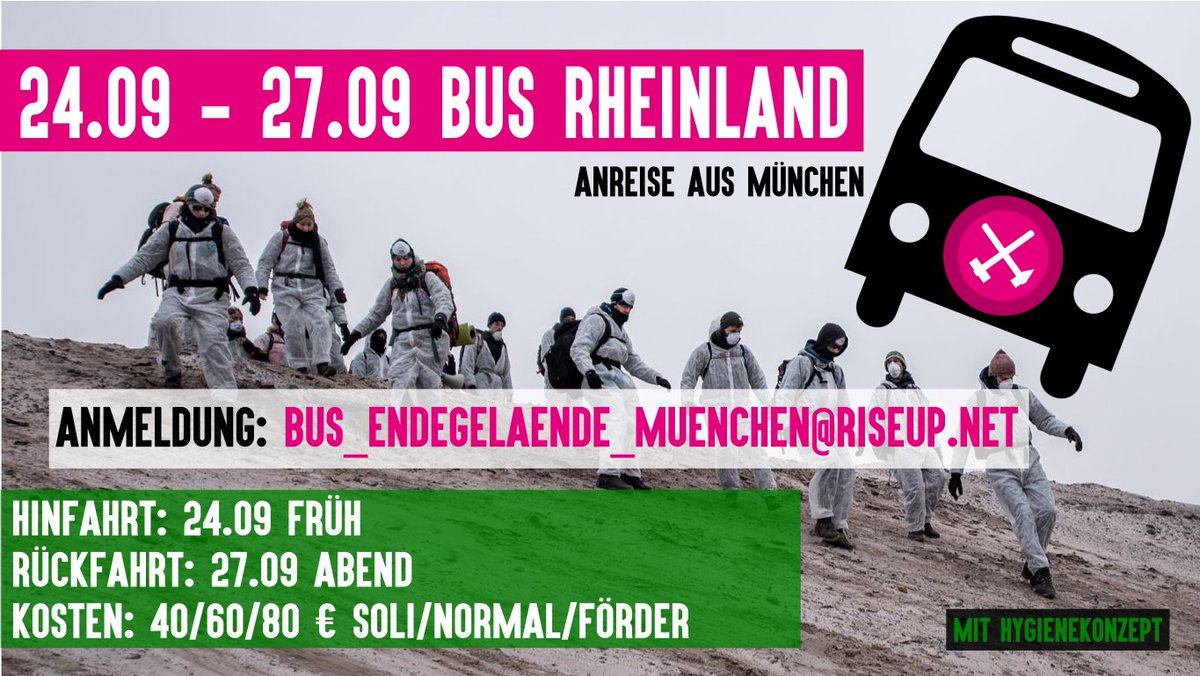 Eure To-Do-Liste zum Kohleblockieren:
1. Corona-ID-generieren (EG Website)
2. #Hygienekonzept und #Aktionskonsens lesen (EG Website)
3. #BUS INS #RHEINLAND BUCHEN!
See you there! #EndeGelaende #EndCoal #ZeitFuerBlockaden #FightEveryCrisis