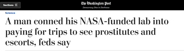 ....and (b) the President of the battery company was indicted months earlier over allegations that he conned NASA by using his expense account to procure numerous prostitutes.