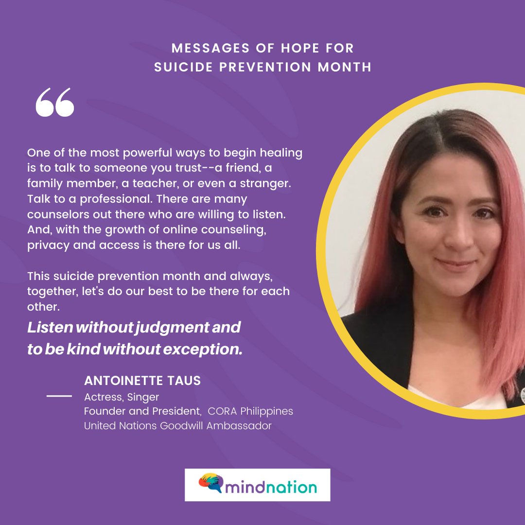 mindnation's tweet photo. You donβt have to be alone in the dark. Allow yourself to be seen π‘
September is Suicide Prevention Month-- and today is Suicide Prevention Day. Read some messages of hope from the MindNation team and from our mental health advocates! (1/n)
#Move4MH #SuicidePrevention https://t.co/nul4hriNG8