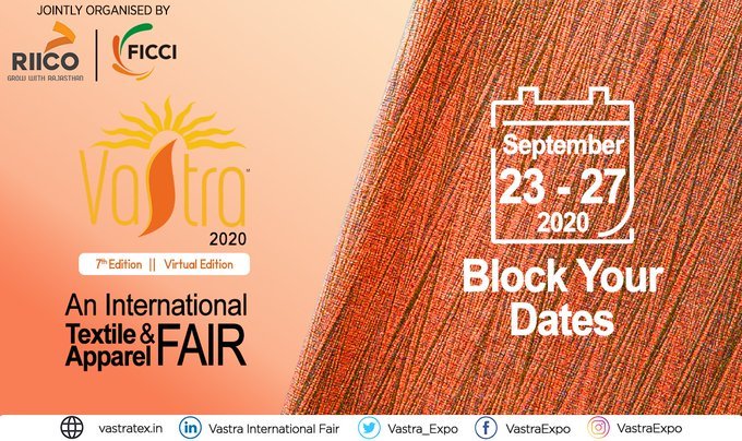 IndiaEmbBogota's tweet photo. Bloquee sus fechas para la 7ª edición de #VASTRAEXPO - una Feria Internacional de Textiles y Ropa que está siendo organizada por
@ficci_india y @riicolimitado del 23 al 27 de septiembre de 2020 virtualmente. Para unirse, regístrese en https://t.co/Jf99Fdi58b
@MEAIndia https://t.co/ssVyySDm8r