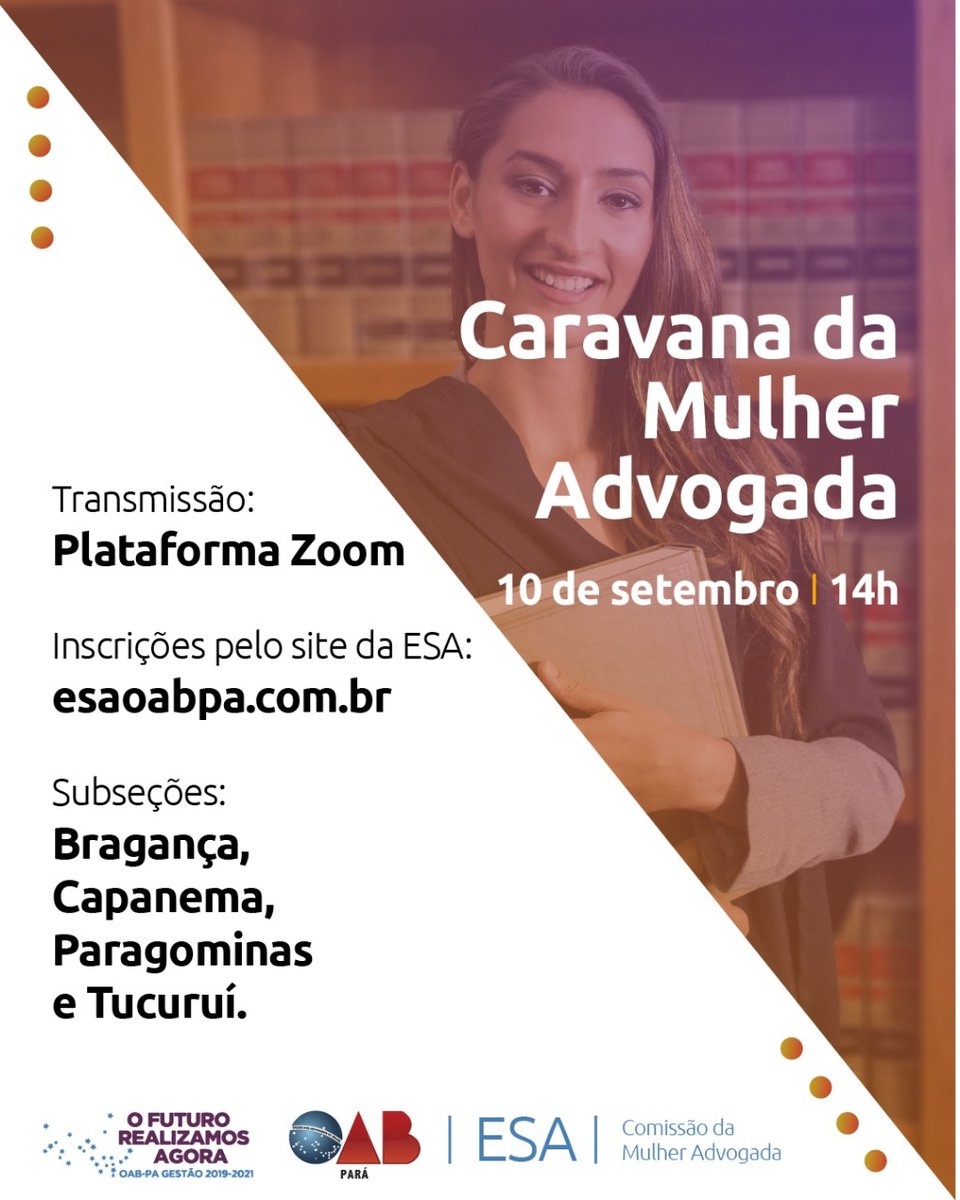 oabpara's tweet photo. #CapacitaçãoOABPA O Sistema OAB Pará organizou programações especiais, que vão contemplar advogadas que militam na Região Metropolitana de Belém e interior. Nesta quinta-feira (10), profissionais de quatros municípios poderão acompanhar. Confira! #OFuturoRealizamosAgora https://t.co/NNAS29fCeK