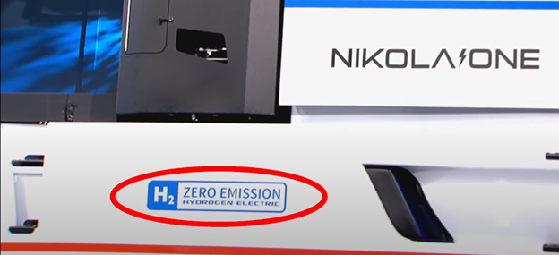 We learned through emails and interviews with former partners that Milton had an artist stencil “H2” and “Zero Emission Hydrogen Electric” on the side of the  $NKLA One despite it having no hydrogen capabilities whatsoever; it was built with natural gas components.