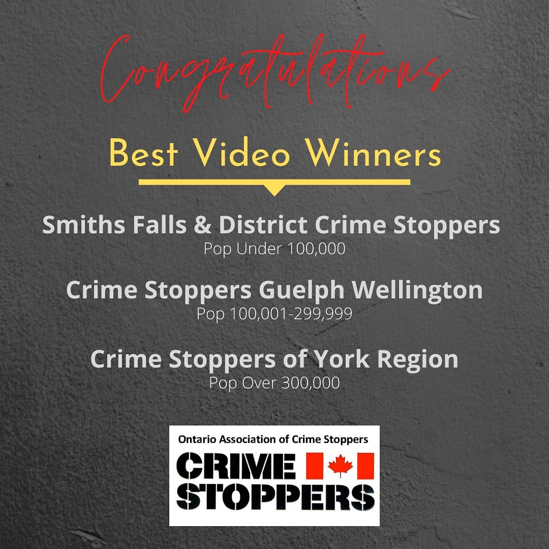 CSOntario's tweet image. The 2020 #OACSAWARDS were announced at the Aug 27 online AGM/Conference. Congratulations to Best Video winners @CrimeStoppersSF  @crimestoppersgw @crimestoppersofyork ! #congratulations