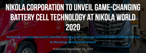 In Oct.  $NKLA announced it would revolutionize the battery industry. We learned this was to be through an acquisition of a company called ZapGo, but that fell through when  $NKLA realized (a) the tech was vaporware...