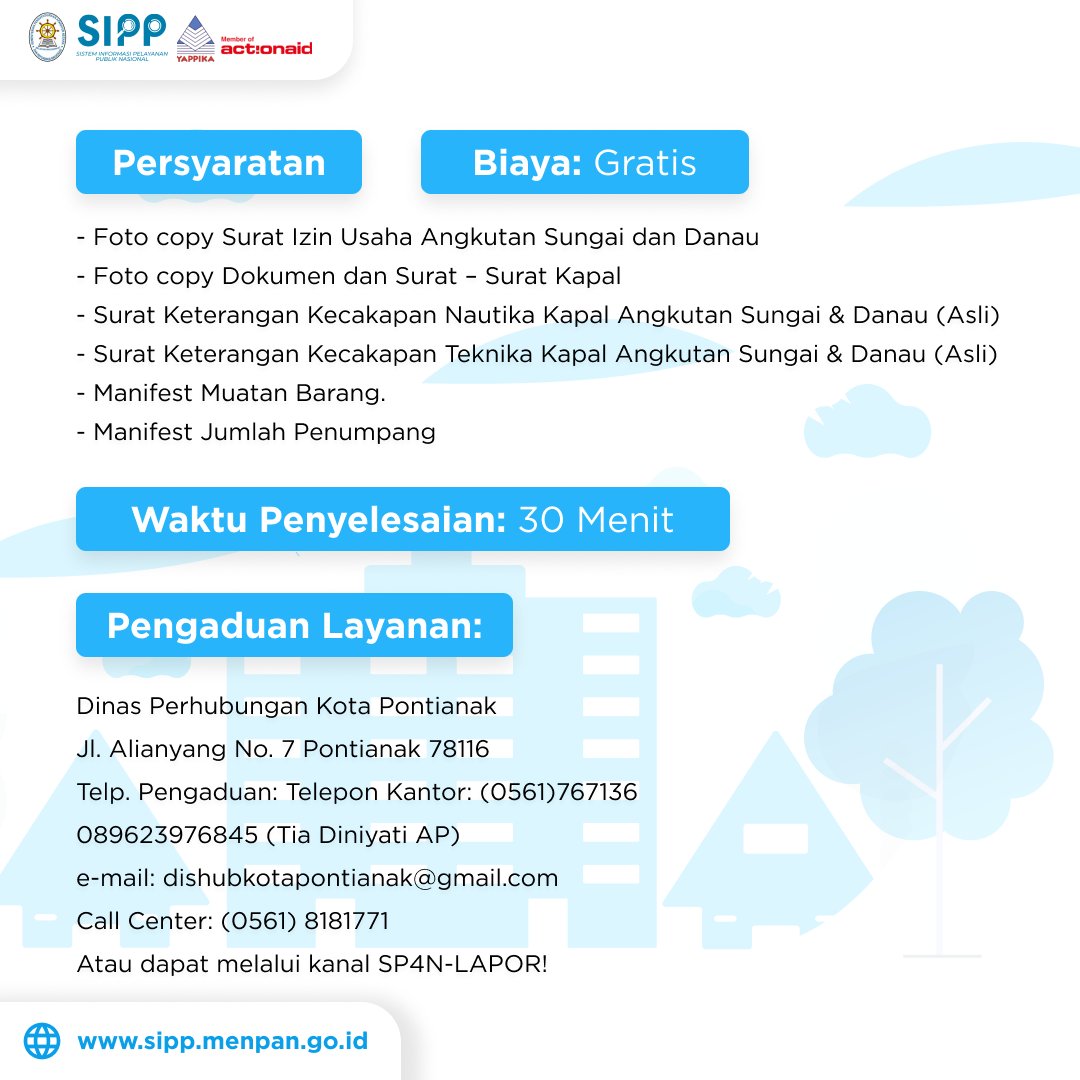 sipp_menpan's tweet photo. Selamat malam, #SahabatSIPP!

Layanan Pemberian Surat Izin Berlayar (SIB) hadir di Kota Pontianak. Pelayanan ini bertujuan untuk memudahkan masyarakat yang memiliki usaha angkutan sungai dan danau di Kota Pontianak. https://t.co/DkZiVndqeA