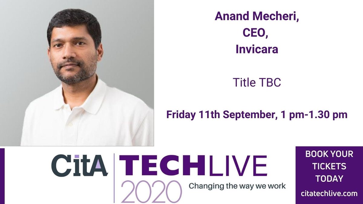 CITA_Ltd's tweet photo. #CitATechLive #SponsorsWeek - FREE Demos
We are thrilled to have Anand Mecheri speaking for @Invicara
Book your place now
https://t.co/VWXjMGjRpO https://t.co/WvUlV87pXv