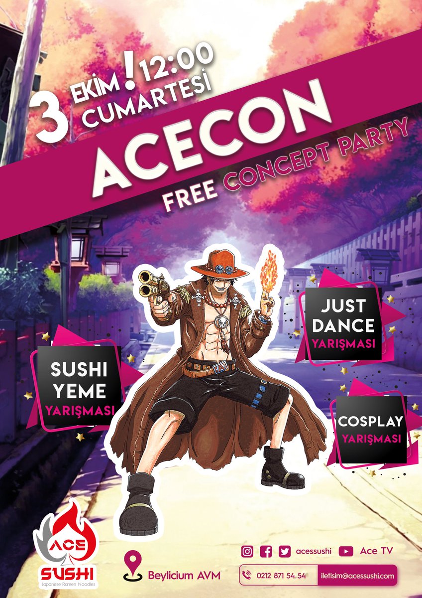 AcesSushi's tweet photo. 3 Ekim 2020 Beylicium AVM'de Cosplay Partisi Düzenliyoruz.
12:00'da Başlayacak Acecon Kostüm Partimize Katılım Ücretsizdir.

#acecon #acesushi #beylikdüzü #beylicium #acessushi #yaşamvadisi #sushi #onepiece #cosplay #party #cosplayparty #consept #costume  #kostümpartisi https://t.co/c2Tg276JRM