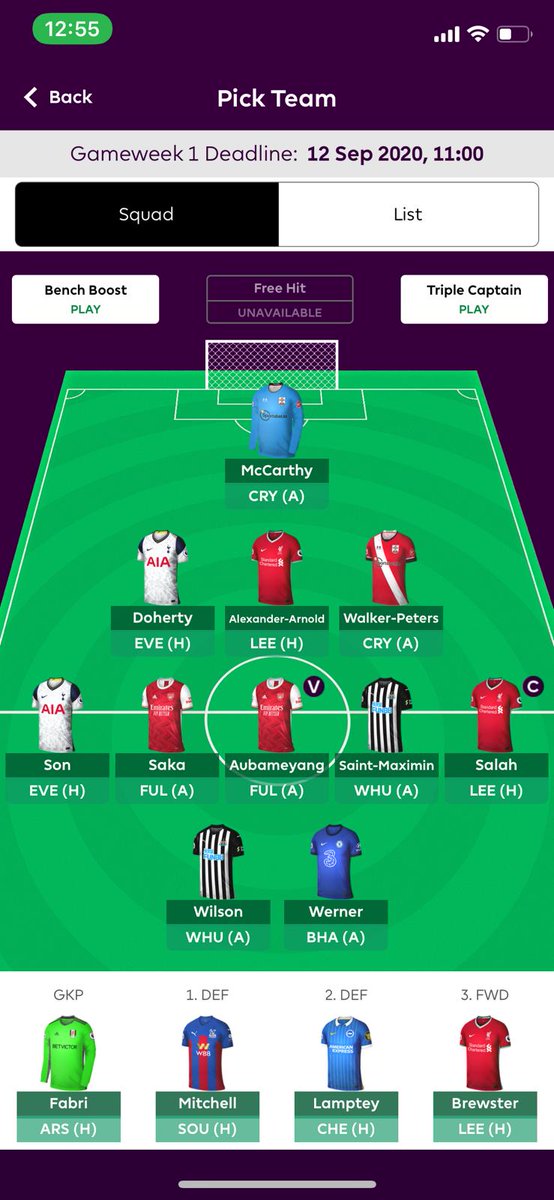 FPLChunk's tweet image. My latest draft for GW1. #FPL 

Think it gives me flexibility to bring in Fernandes or KDB early on or play the wildcard really early if it goes terribly wrong.