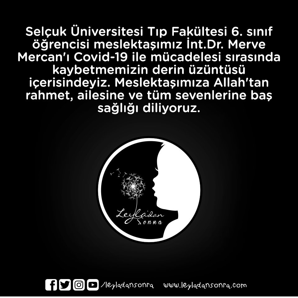 leyladansonra's tweet photo. Meslektaşımız İnt.Dr. Merve Mercan'ı kaybetmenin üzüntüsü yaşıyoruz.

Covid-19 mücadelesinde sağlık çalışanlarının desteğimize ihtiyacı var. Bunu maske, mesafe ve hijyen kurallarına uyarak yapabileceğimizi hatırlatıp, sağlık çalışanlarına minnettar olduğumuzu belirtmek istiyoruz. https://t.co/GGStJR6nrF