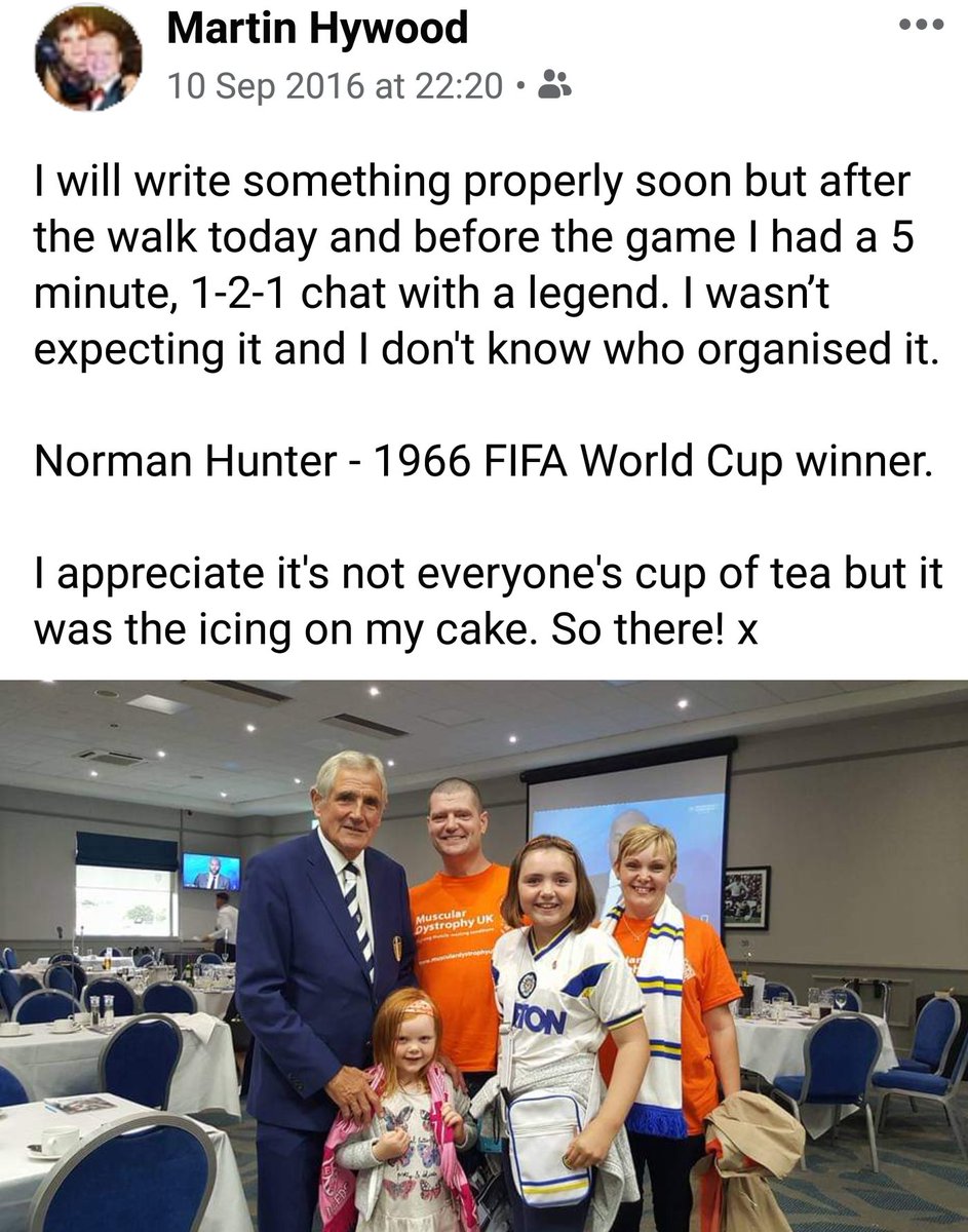 MusclesMartin's tweet photo. Oh Facebook memories...
On this day 2016 I walked an impossible mile to @LUFC , I was in agony but I got the biggest reward of my life.
I'll never forget that 5 minute chat and I'll never forget Norman x
#LUFC
#MusclesMatter
#MoveAMileforMuscles https://t.co/cZVlbiGZIj