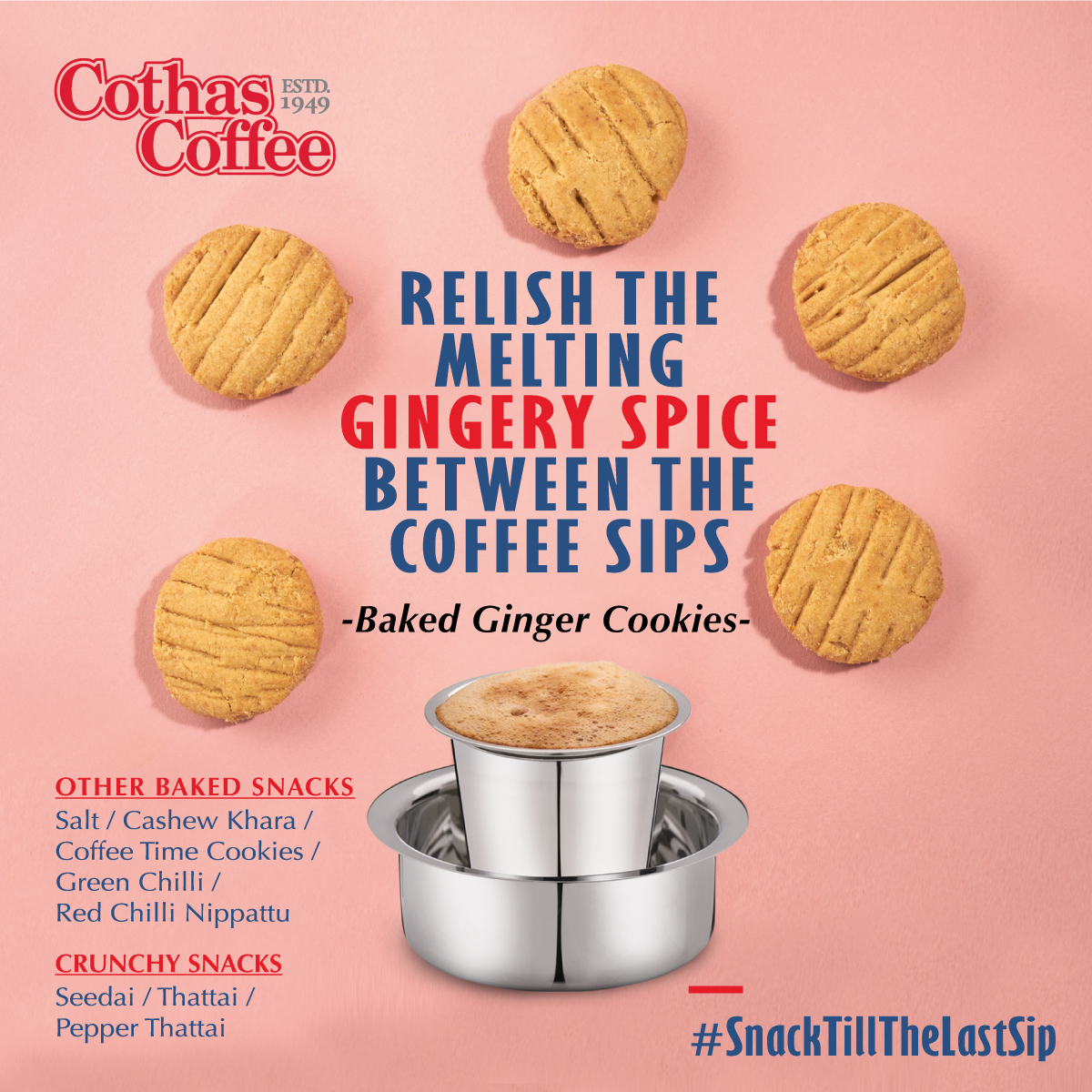 CoffeeCothas's tweet photo. Delve into the spicy tease of ginger as you savour each flavourful sip of Cothas filter coffee!

#Cothas #CothasCoffee #RealTasteOfCoffee #SouthIndianCoffee #TraditionalFilterCoffee #PureFilterCoffee #FilterCoffeeLovers #CrunchySnacks #AromaticCoffee #OnceCothasAlwaysCothas https://t.co/fPLUCbw6EG