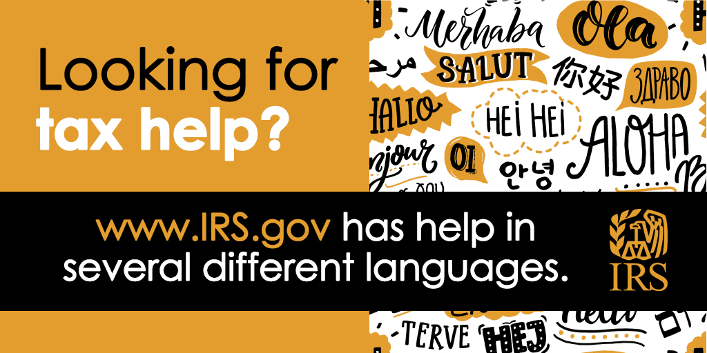 IRStaxpros's tweet photo. #IRS reminder: Tax information is available on https://t.co/GLCOQGXTP4 in seven languages: English, Spanish, Chinese, Korean, Russian, Vietnamese and Haitian-Creole. https://t.co/4DTVy4nzx3 https://t.co/QJrHwgFKOP