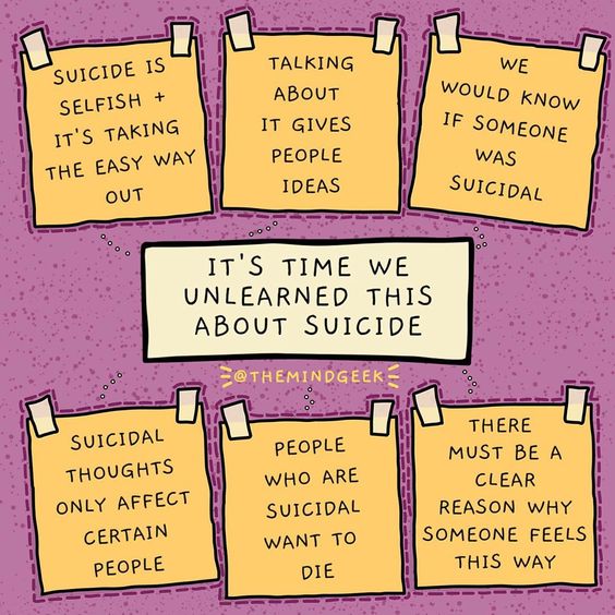 rainbowsforkids's tweet photo. In honor of World Suicide Prevention day, here are some harmful beliefs about suicide that we should all do our best to help those around us unlearn. https://t.co/EBYmZJLVrJ