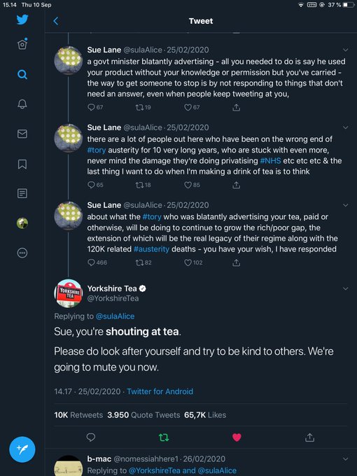 A classic comeback from  @YorkshireTea. Sue, you're shouting at tea