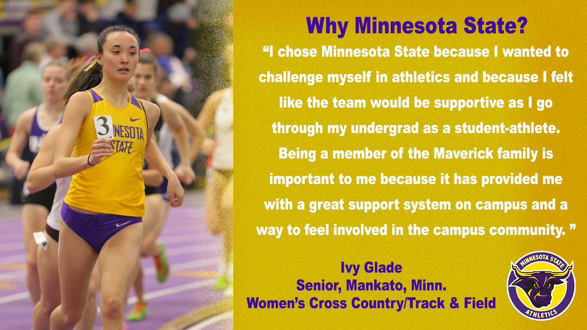 Mankato native and a 3-year <a href="/MinnStCC/">MinnStCrossCountry</a> letterwinner, SR Ivy Glade placed 40th at the 2019 <a href="/NorthernSunConf/">NSIC</a> Championship and was 44th at the 2019 <a href="/NCAADII/">NCAA Division II</a> Central Region Championship.

#HornsUp | <a href="/MinnStCC/">MinnStCrossCountry</a> | @MavTrack