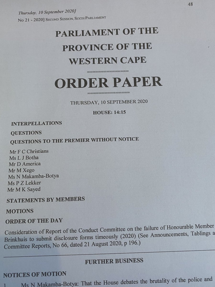 ricardomackenzi's tweet photo. The @WCProvParl Sitting for today.
My questions today is to @alanwinde around the number of employees in @WesternCapeGov and mortality/recovery
To @ivan2meyer on the @WesternCapeGov agricultural strategy for #foodsecurity
#LetsGetsToWork https://t.co/RBEYHE85jW