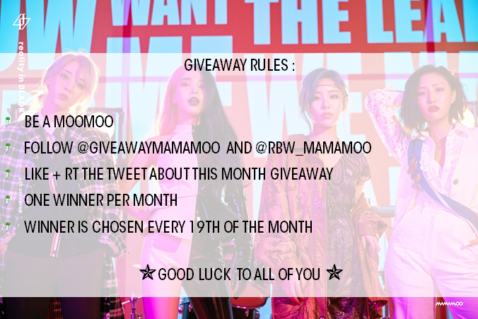 GiveawayMamamoo's tweet photo. It's finally happening dear Moomoos ! September 2020 is the start of this monthly giveaway twitter account !

Before joining be sure to check the rules ^^ https://t.co/zRovsBEPVU