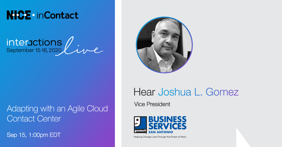 windsortanner's tweet image. When Goodwill San Antonio partnered with NICE inContact, they elevated their outsourcing solutions to be more agile, scalable &amp;amp; adaptable.
 
Join us to learn from them all there is to know about adapting with an agile cloud center &amp;gt;&amp;gt;
okt.to/oSLuiw
 
#NICEi20Live