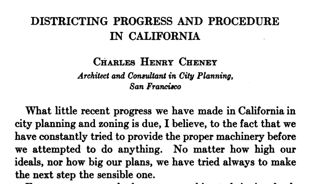 Purdy's finally gone. Here's Charles Henry Cheney from "San Francisco", a small town somewhere out west to talk about "what little recent progress" is happening with planning in California. Starting page 201
