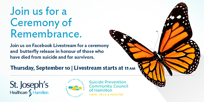 Join us on Facebook Live TODAY at 11 AM for a safe release of 100 butterflies as a ceremony of remembrance on World Suicide Prevention Day. Like us on Facebook to get notified about this event: bit.ly/3m1Hwym #WSPD2020