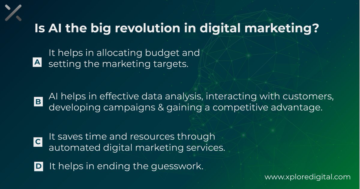 xploredigital's tweet photo. Is #AI the big #revolution in digital marketing?
#digitalmarketing #marketing #seo #quotes #socialmedia #success #email #address #xploredigital #quote #trust #source #brand #googleads #business #spent #digital #earn #roi #profit #focus #strategy https://t.co/5Lsajt9EtI
