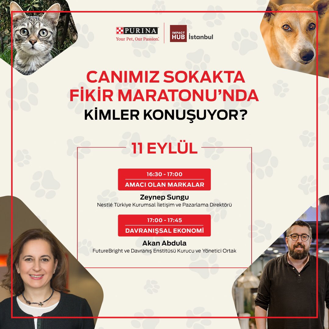 Sokaktaki dostlarımızın yaşam şartlarını iyileştirmeyi hedeflediğimiz #CanımızSokakta Fikir Maratonu başlıyor! 11 Eylül Cuma günü Zeynep Sungu ve Akan Abdura’nın konuşmacı olarak yer alacağı seansa bit.ly/2DJH2LU linkinden sen de katıl!