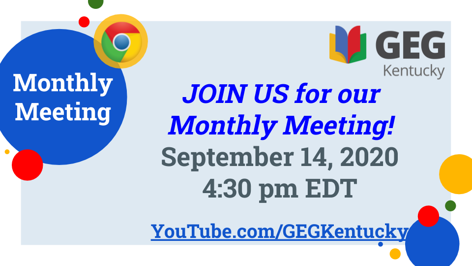 gegkentucky's tweet photo. JOIN US on Monday for our monthly meeting!  Learn about Google updates, as well as get some tips, tricks, and resources to use!  https://t.co/XXFSTyZHql @Wainscott_Tech @_david_allan @EdTechKelly @SarahShartzer @ReedEdTech @LaurenRataj3 @KentuckyDLC @GlobalGEG https://t.co/nfGYT1dDnk
