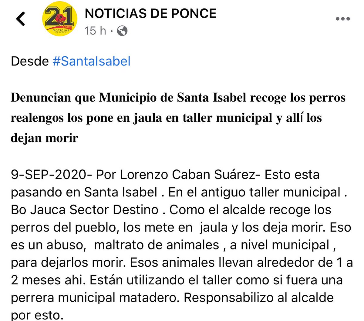 𝐃𝐞𝐧𝐮𝐧𝐜𝐢𝐚𝐧 𝐪𝐮𝐞 𝐌𝐮𝐧𝐢𝐜𝐢𝐩𝐢𝐨 𝐝𝐞 𝐒𝐚𝐧𝐭𝐚 𝐈𝐬𝐚𝐛𝐞𝐥 𝐫𝐞𝐜𝐨𝐠𝐞 𝐥𝐨𝐬 𝐩𝐞𝐫𝐫𝐨𝐬 𝐫𝐞𝐚𝐥𝐞𝐧𝐠𝐨𝐬 𝐥𝐨𝐬 𝐩𝐨𝐧𝐞 𝐞𝐧 𝐣𝐚𝐮𝐥𝐚 𝐞𝐧 𝐭𝐚𝐥𝐥𝐞𝐫 𝐦𝐮𝐧𝐢𝐜𝐢𝐩𝐚𝐥 𝐲 𝐚𝐥𝐥í 𝐥𝐨𝐬 𝐝𝐞𝐣𝐚𝐧 𝐦𝐨𝐫ir. <a href="/wandavazquezg/">Lcda. Wanda Vázquez Garced</a> investigue estas alegaciones.