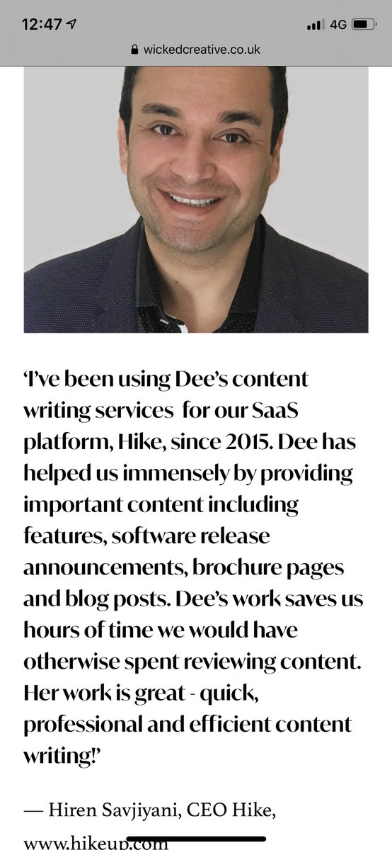 Dee_WkdCreative's tweet photo. Thrilled to add this testimonial to my website from a long-term client - my friends at @hikepos - thank you Hiren & team! #copywriter #contentwriter #testimonial #clientfeedback #aceclient #saas #pos #retail #retailcontent #wickedcreative https://t.co/YbvLuB9ptw