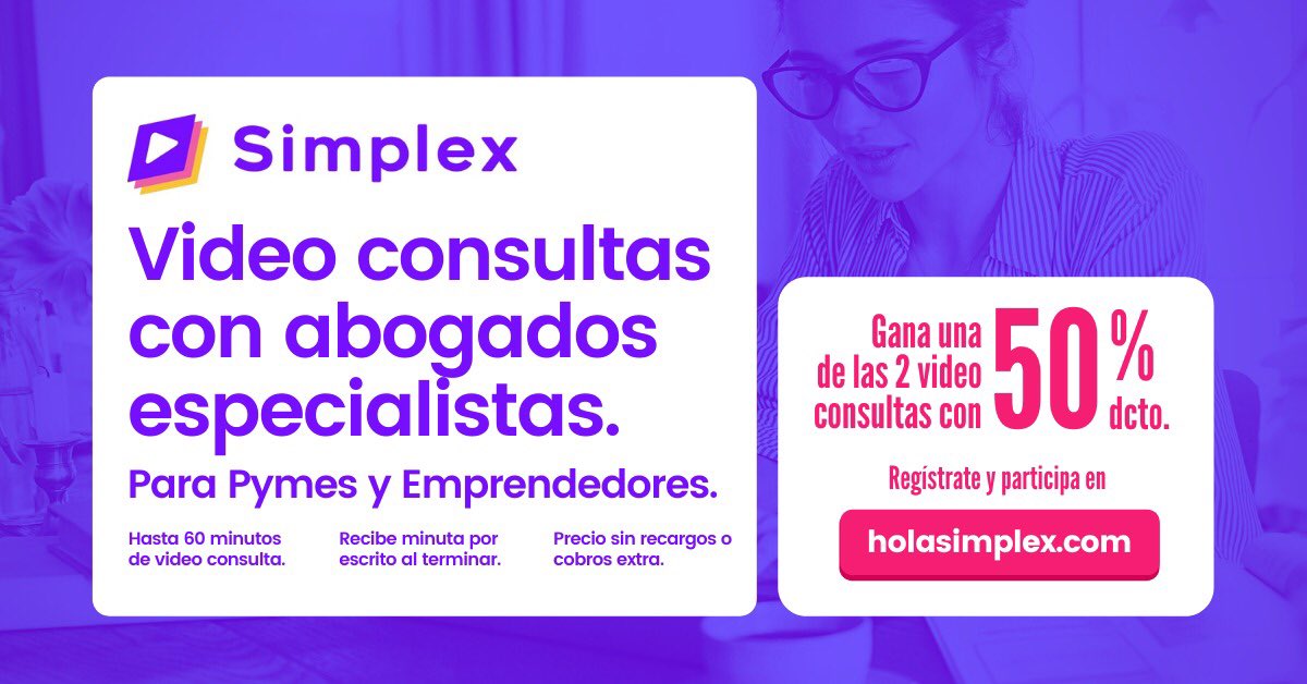 HolaSimplex's tweet image. ¡Gana un 50% de dcto. en una video consulta legal! Deja tus datos en holasimplex.com, sortearemos 2 descuentos durante septiembre 😁