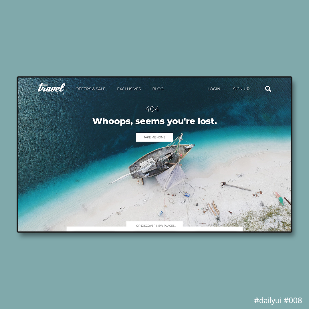 lorenadesigns's tweet photo. Daily UI Design Challenge #008 - 404 Page

For today's challenge I designed a 404 page for a travel brand website. I focused on offering the visitor multiple options but also deploying a page that breathes travel experience.

#DailyUI #uidesign #uxdesign #uiux #adobexd #Travel https://t.co/V1LMbgg5lK