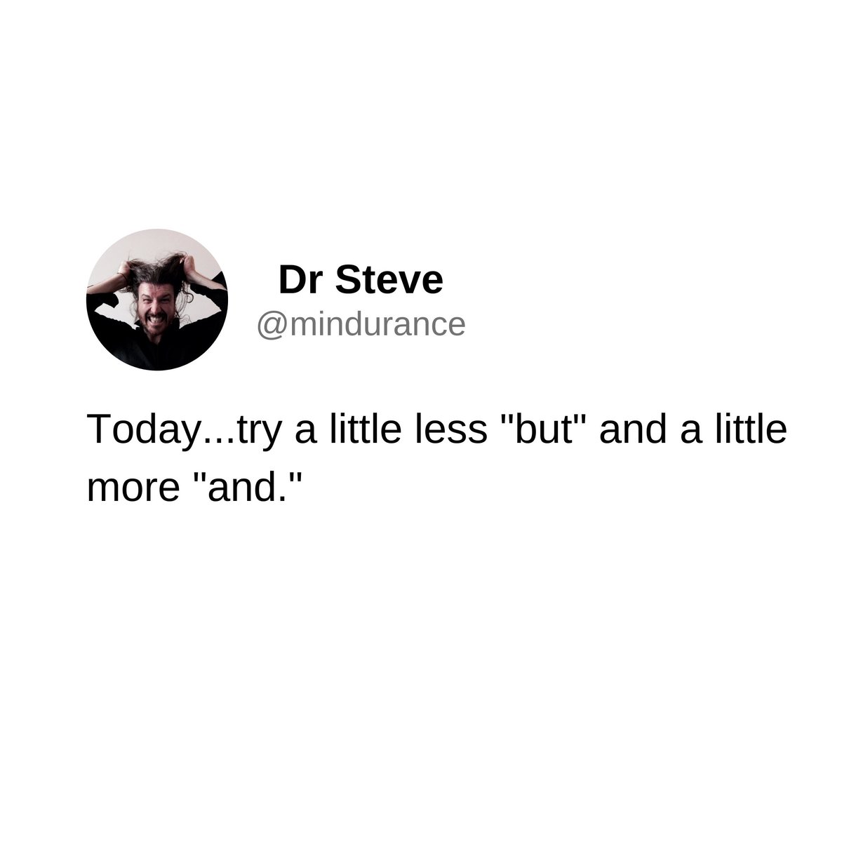 MINDURANCE's tweet photo. Has it been a tough week? As you head into Friday consider whether you have been stiff arming opportunities by "but-ing" them away.  Instead, take a pause and try combining forces. End the week with some "and."

#mindurance #work #stress #connection #mentalfitness #wellness https://t.co/06WL8ZFokS