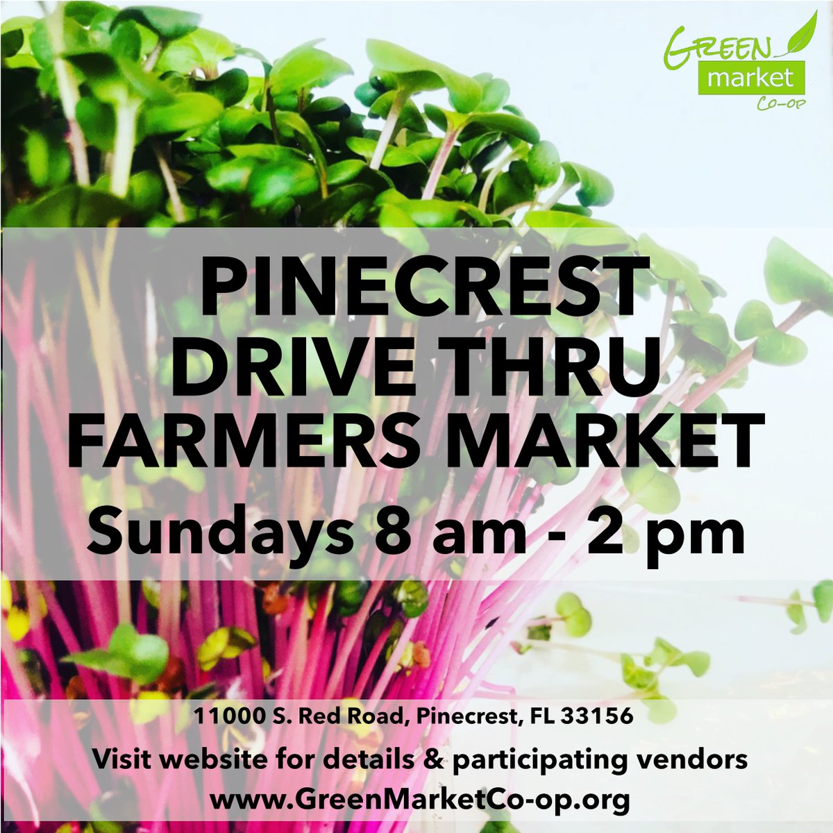 GreenMarket_FL's tweet photo. Pinecrest Drive Thru Farmers Market Sunday’s 8am - 2pm https://t.co/O2Qm4GWaBA    
#pinecrestfarmersmarket   #pinecrestgardens  #greenmarketcoop https://t.co/369BjC7x2o