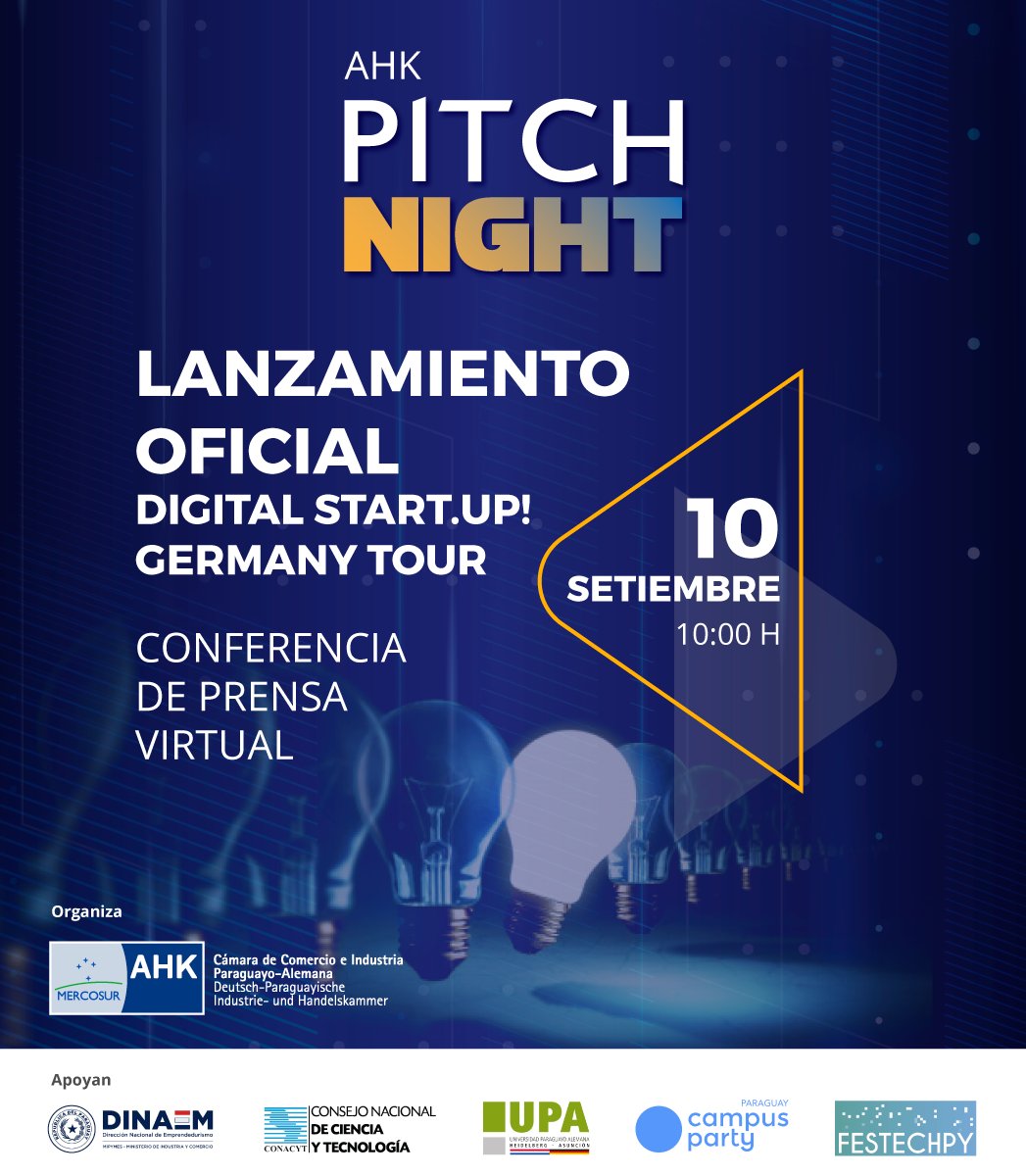 #HOY Te esperamos para la presentación del programa Digital Start.Up! Germany Tour y el lanzamiento del evento AHK Pitch Night!

Conecta tu startup con empresas, socios e inversores en Alemania. 

Inscribite aqui: bit.ly/35g3CqU

#PartnerParaStartups