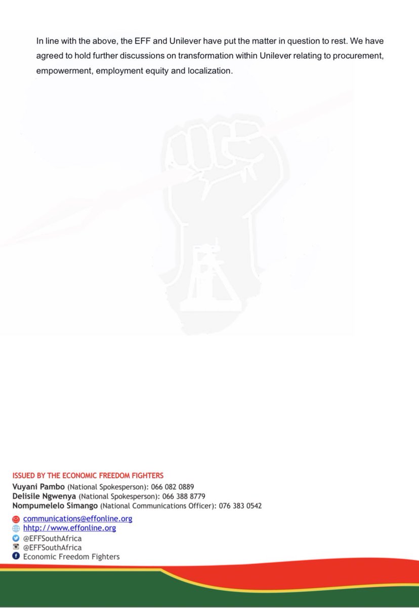 We have called off the Clicks protest. As part of showing remorse they will donate 50 000 sanitary pads, sanitizers, and masks and also give full scholarships to 5 black girls to pursue pharmaceutical qualifications, delist Tresemme, and enlist black products in their stores.