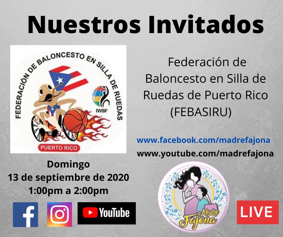 FEBASIRU's tweet photo. Madre Fajona @MFajona &amp; #FEBASIRU @FEBASIRU #desdecasa les invitamos a ver el programa el 13/sept/20 a la 1:00pm por facebook &amp; youtube  #BSREQUIPOPUR #wheelchairbasketball @_IWBF "El deporte es para todos, salud, vida independiente, rehabilitación y representar a nuestra Isla". https://t.co/pdA4Tfp5Gv