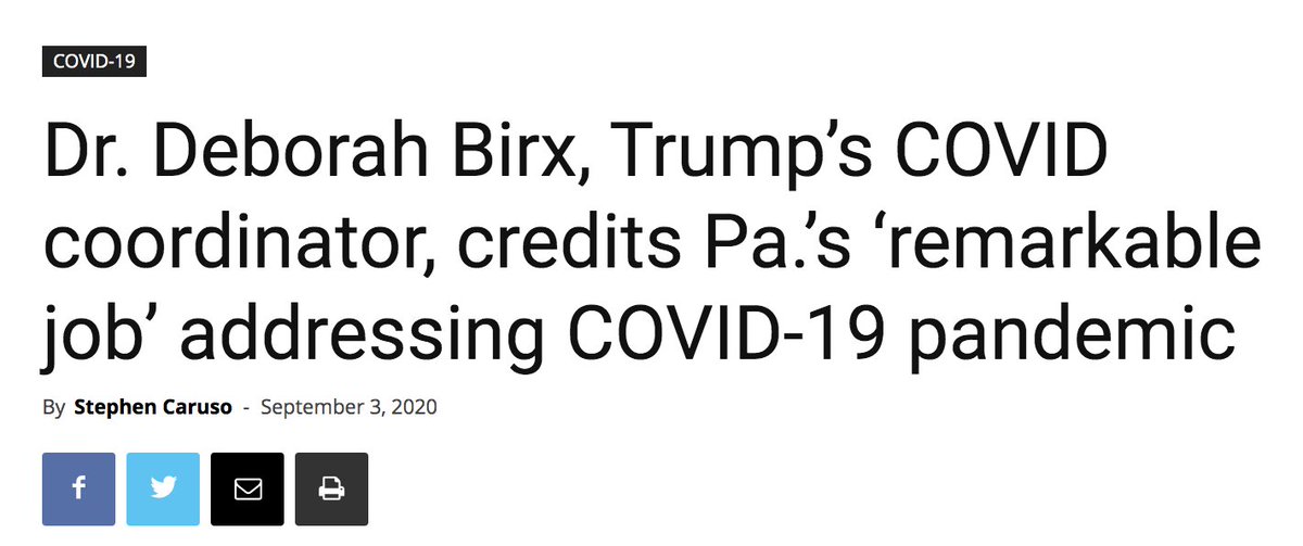 And while the WH task force can promote their health plan via local press and quiet letters to governors, Trump is actively undercutting it. Dr. Birx will visit a state and call them a national model, Trump will visit the same week and say it's a conspiracy to elect Biden.