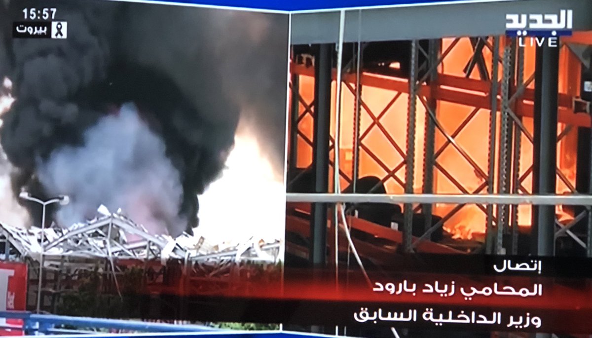 Fire shows no sign of slowing at  #beirutport Fmr minister  @ZiyadBaroud notes absence of fire-fighting helicopters donated by expats yrs ago but now sold by the government due to inability to pay for maintence. People find they can’t live here anymore, point of no return, he adds