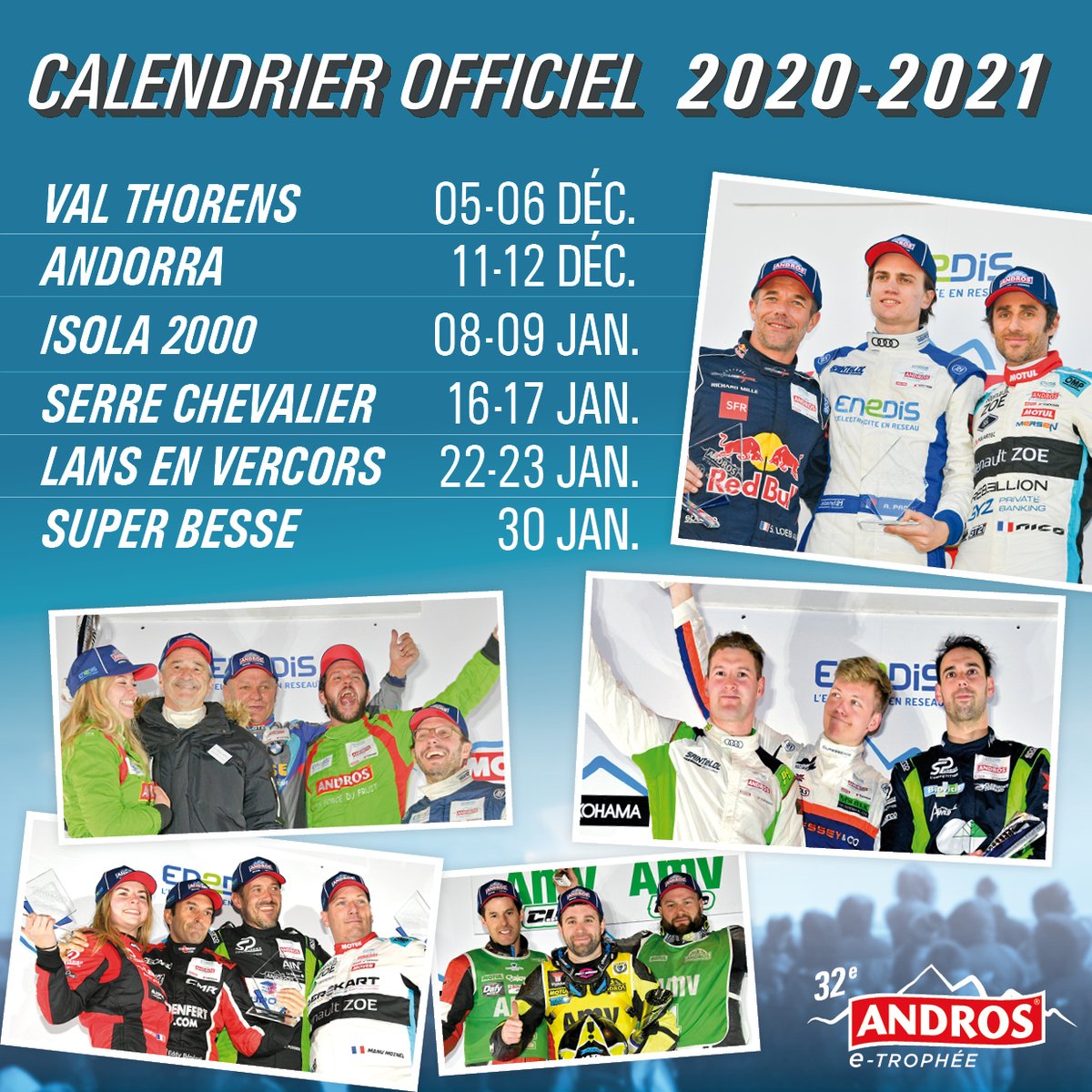 🚨 CALENDRIER OFFICIEL 🚨
On est tellement heureux de vous confirmer les dates de la saison 2020/2021 du Trophée Andros!
Rendez-vous cet hiver ! 
#tropheeandros2021