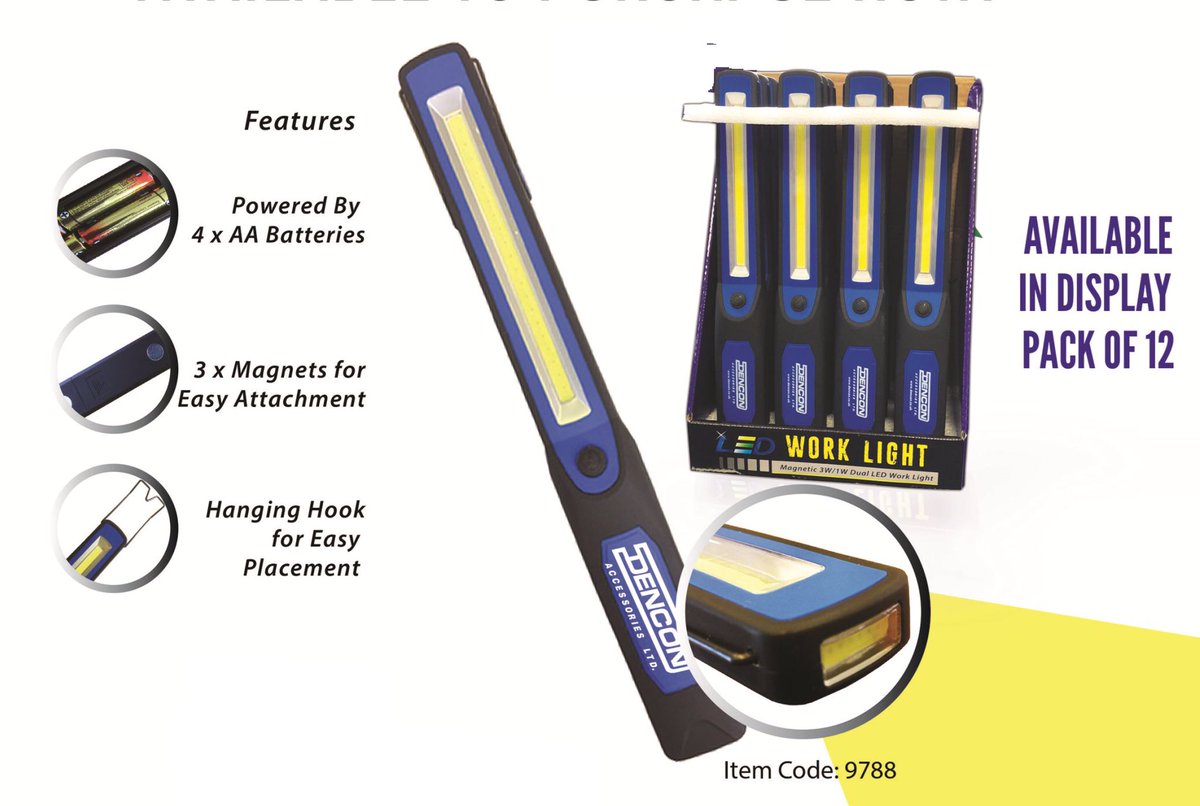 DenconA's tweet photo. Dencon 3W LED Battery Powered Dual Work Light with front facing torch, hanging hook and magnets for easy positioning. Ideal for garage workshops and Trades.
#worklight #Trades #wholesale https://t.co/mmNhZJsBA6