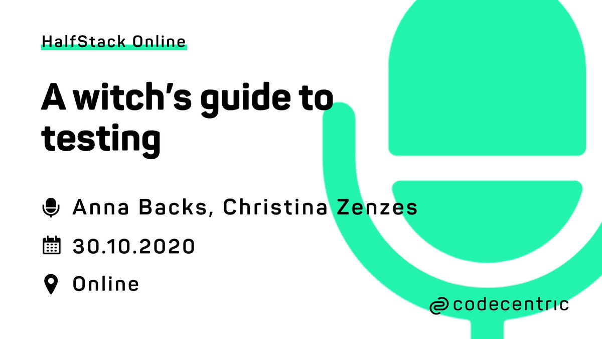 codecentric's tweet photo. 🎃Celebrate Halloween with @merelyAnna and @merelyChristina's talk "A witch's guide to testing" at @halfstackconf remote conference. No more haunted software with paranormal behavior! https://t.co/95BWGljMBS #testing #halfstackconf #javascript https://t.co/GFd1Q9HK9G