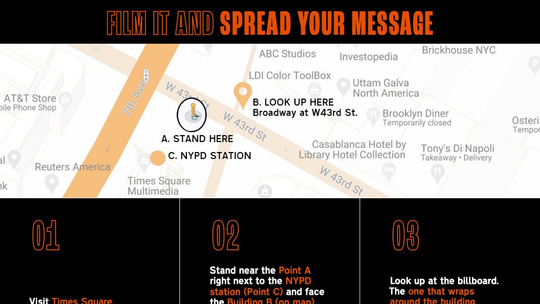 Take Action: Visit Times Square, film the billboard, & then share on social media with your take on the issue. Here is detailed information on where to go and what to do. The billboard is up through the end of September. Instructions:  http://Need-To-Talk.com/act 