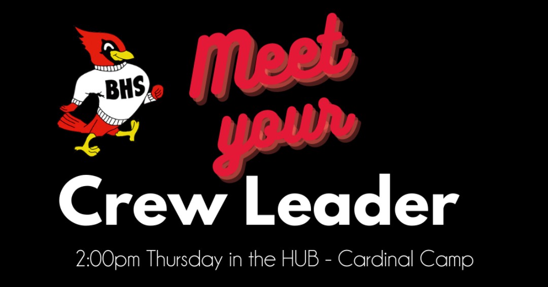 BellaireHigh's tweet photo. 9th Graders! Today is the next stage of Cardinal Camp for you! At 2pm log-in to the HUB, go to courses and select Cardinal Camp. There will be a link for you to click through to a Teams session where you will meet your Crew Leader. https://t.co/pFBAFQ8xxt
